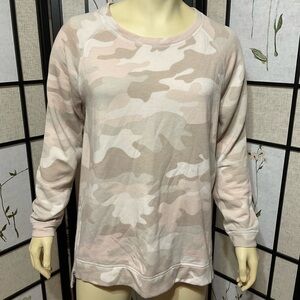 Stella & Dot Pink, White, Taupe, Camo Design Sweatshirt Size L